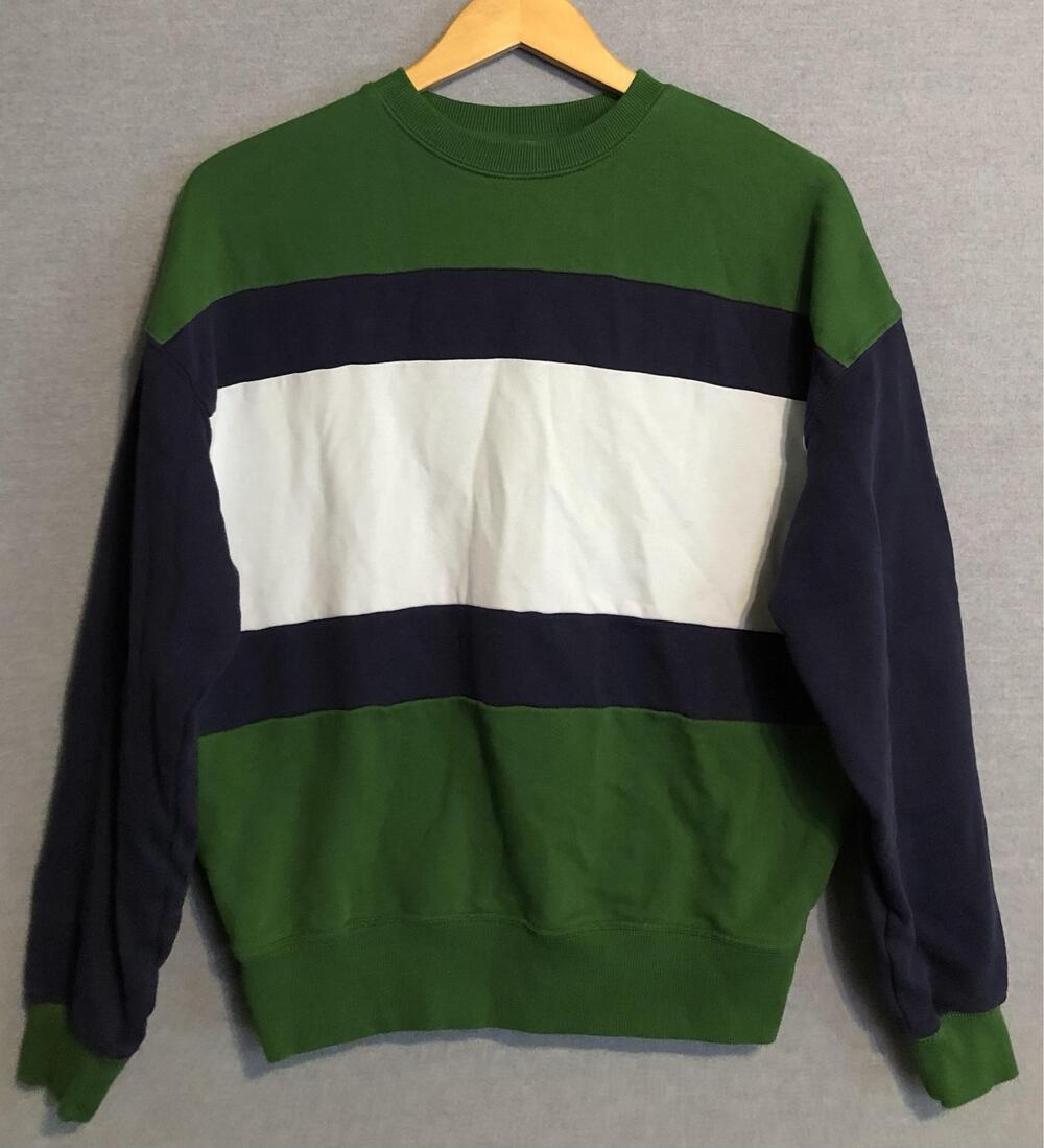 Beach Riot Devyn Sweatshirt Womens XS Green Navy Fleece Crewneck Pullover